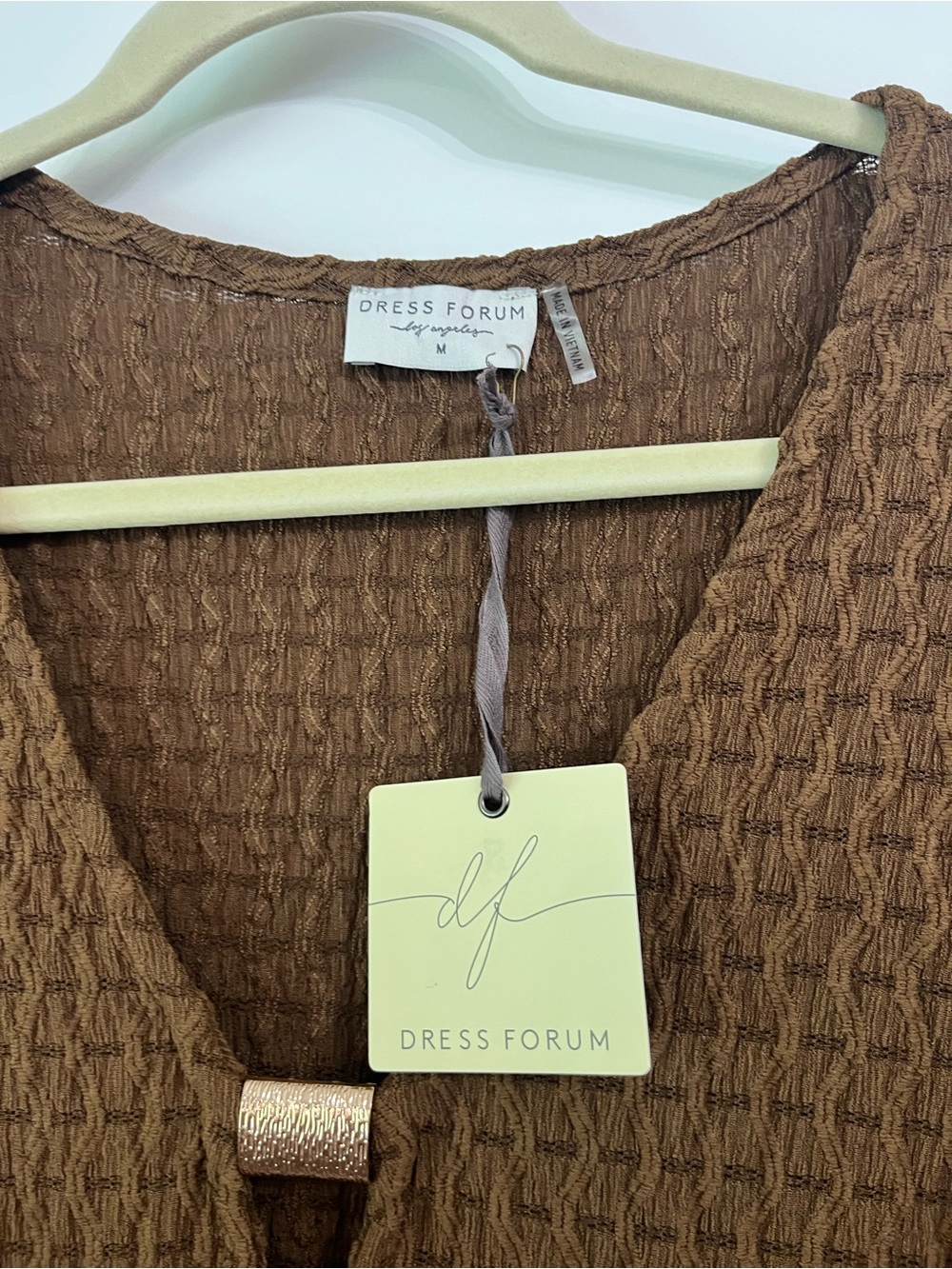 Dress Forum Brown Textured Maxi with Bell Sleeves Semi-Sheer V Neck Sz MED NWT - Picture 5 of 10